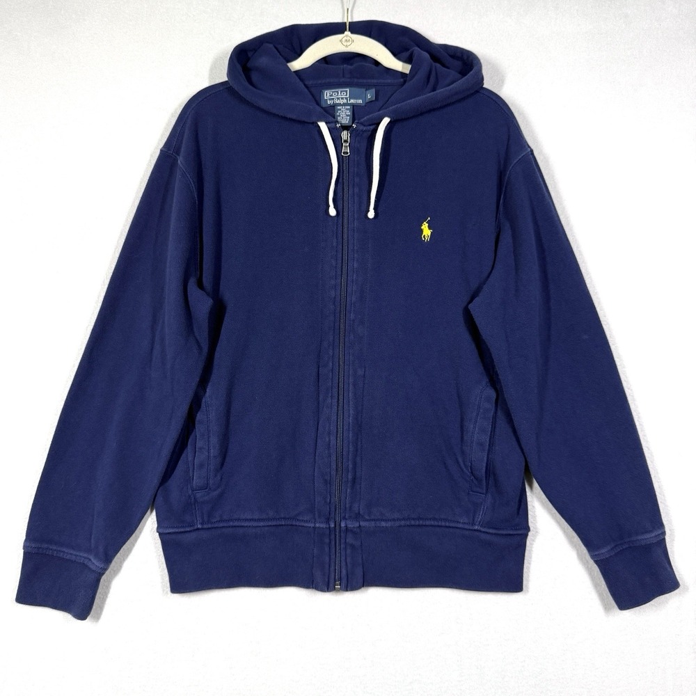 Vintage Polo Ralph Lauren Jacket Mens Large Full Zip Hoodie Pique Knit Pony Logo